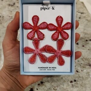 New!Piper K Vibrant Pink and Red Flower Earrings Vintage Inspired Y2K Chic Core